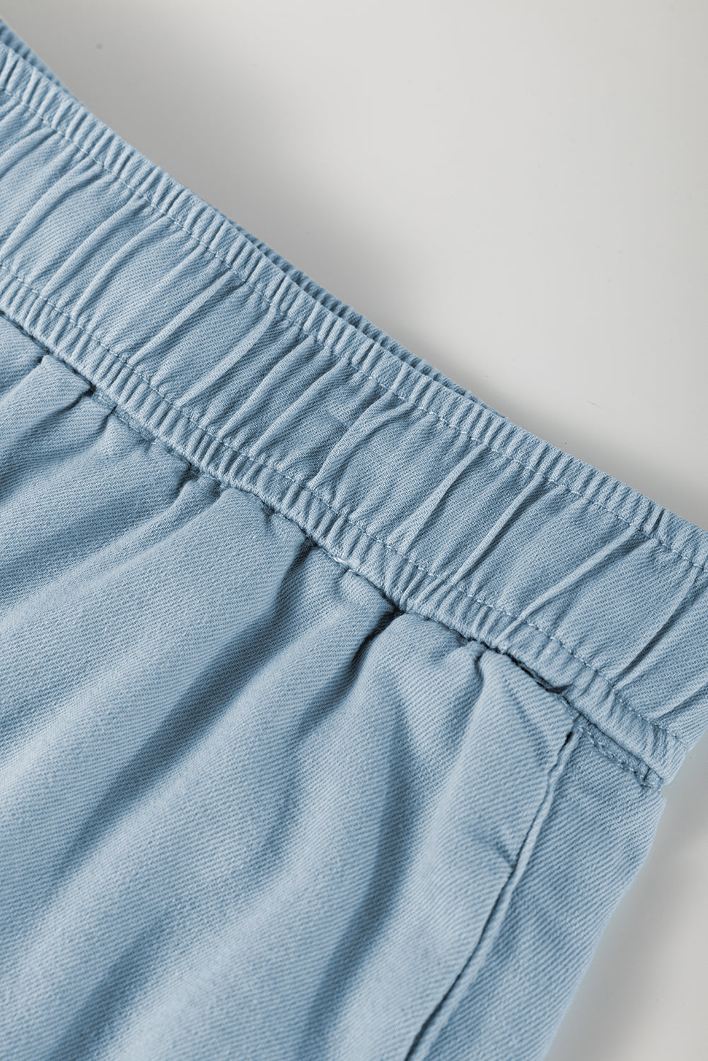 Beau Blue Washed Chambray Drawstring Elastic Waist Plus Size Shorts - Threaded Pear