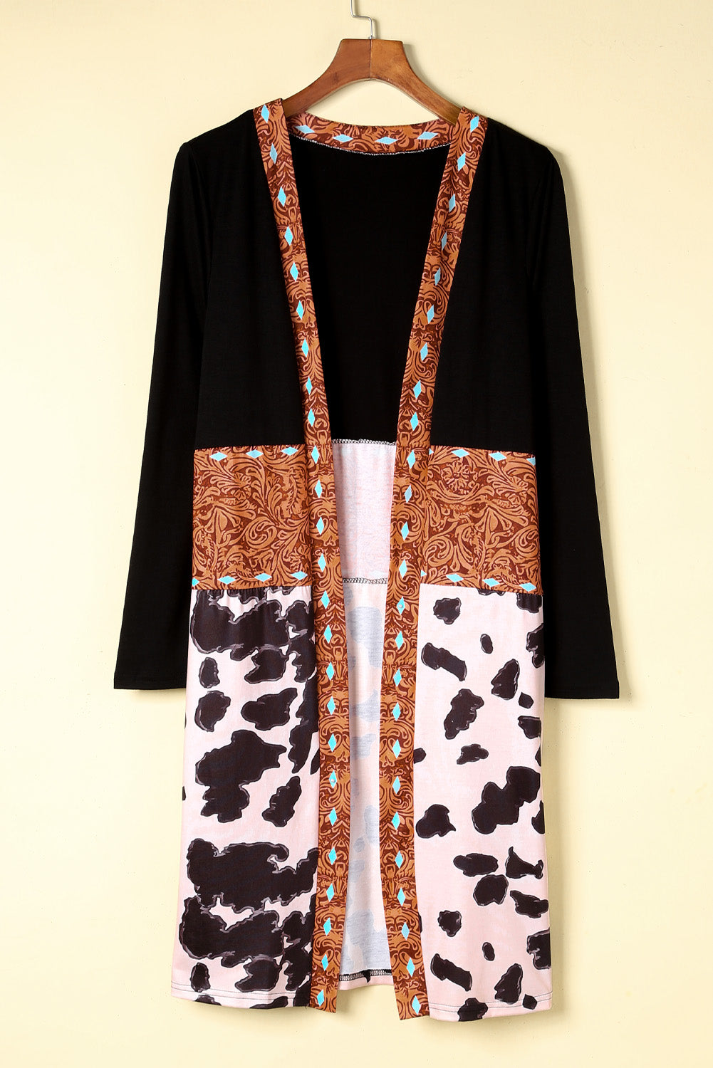 Madison Patchwork Open Front Cardigan - Threaded Pear