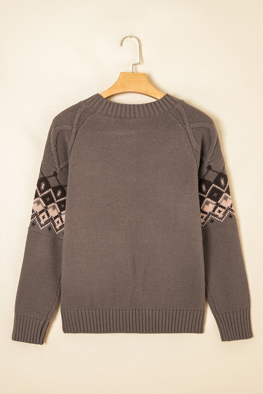 Alana Western Geometric Patterned Crew Neck Knitted Sweater - Threaded Pear