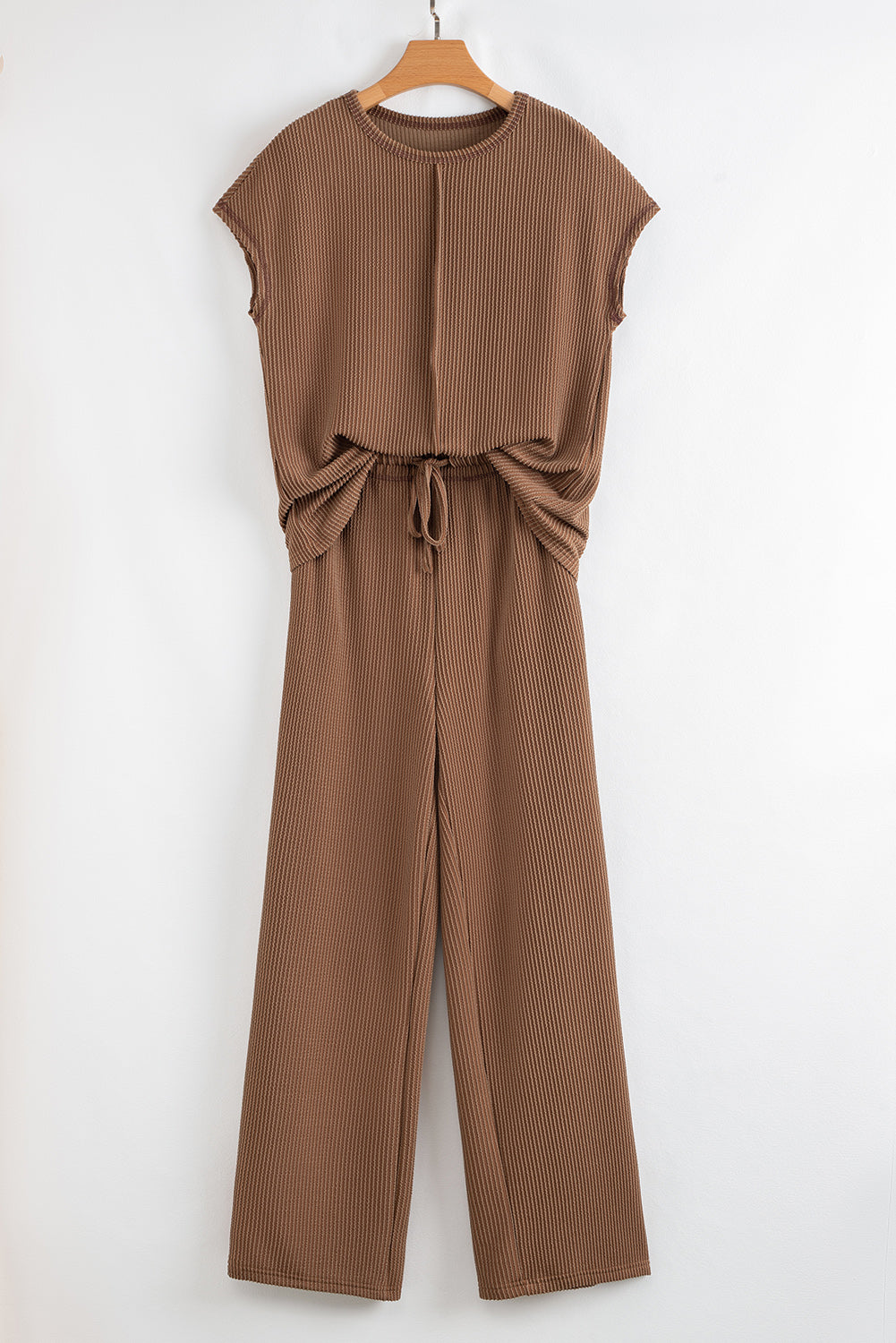 Megan Corded Short Sleeve Top and Casual Pants Set - Threaded Pear