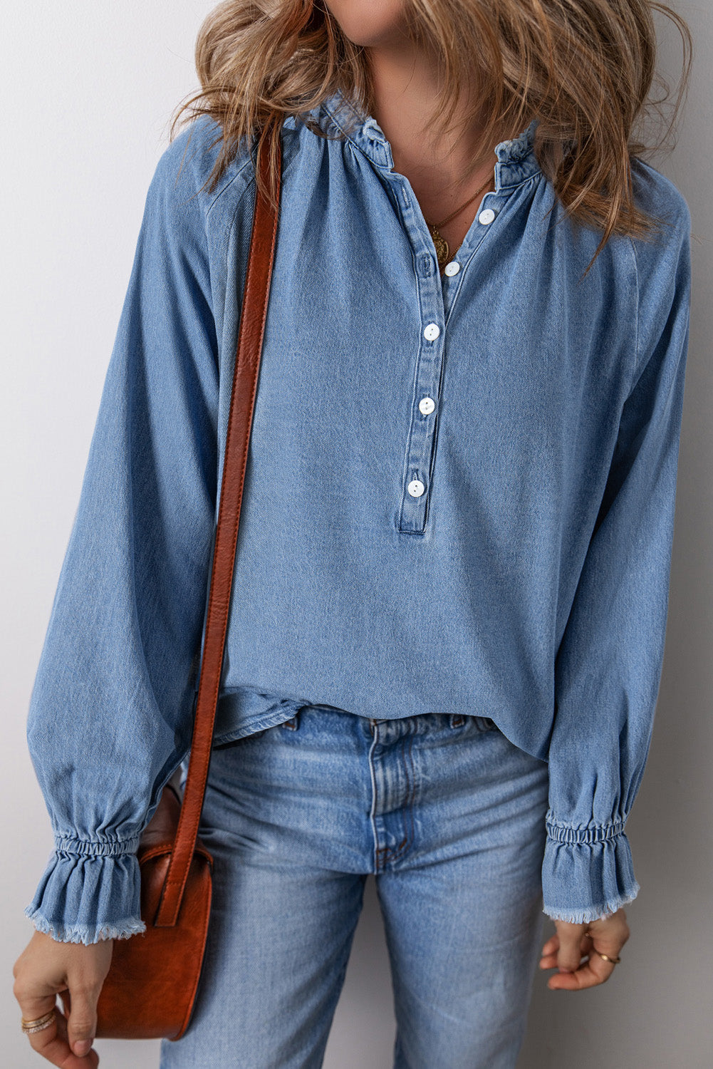 Natasha Buttoned Denim Top - Threaded Pear