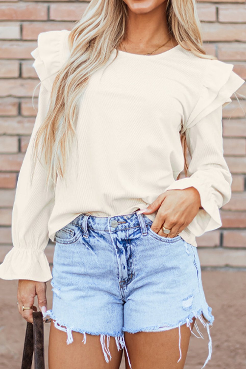 Leanna Ruffled Corduroy Blouse - Threaded Pear