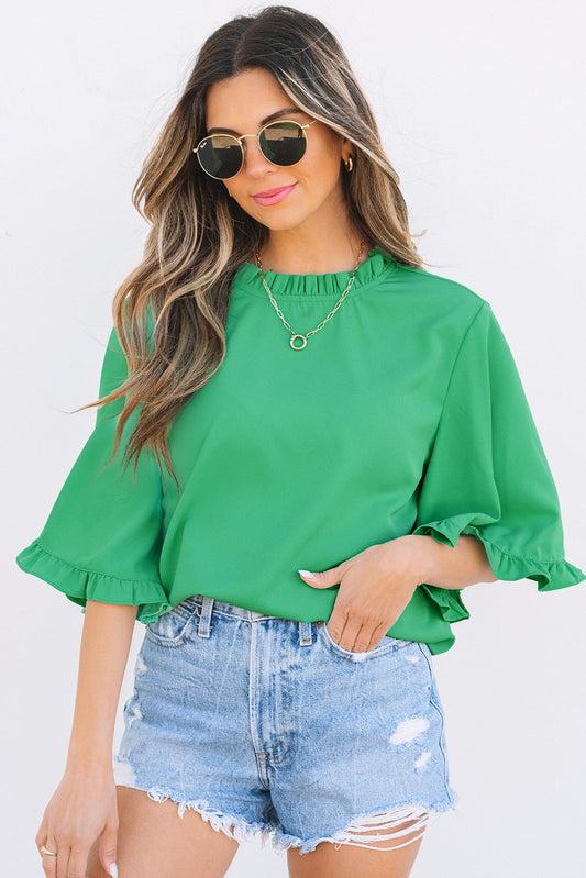 Holland Frilly Half Sleeve Blouse - Threaded Pear