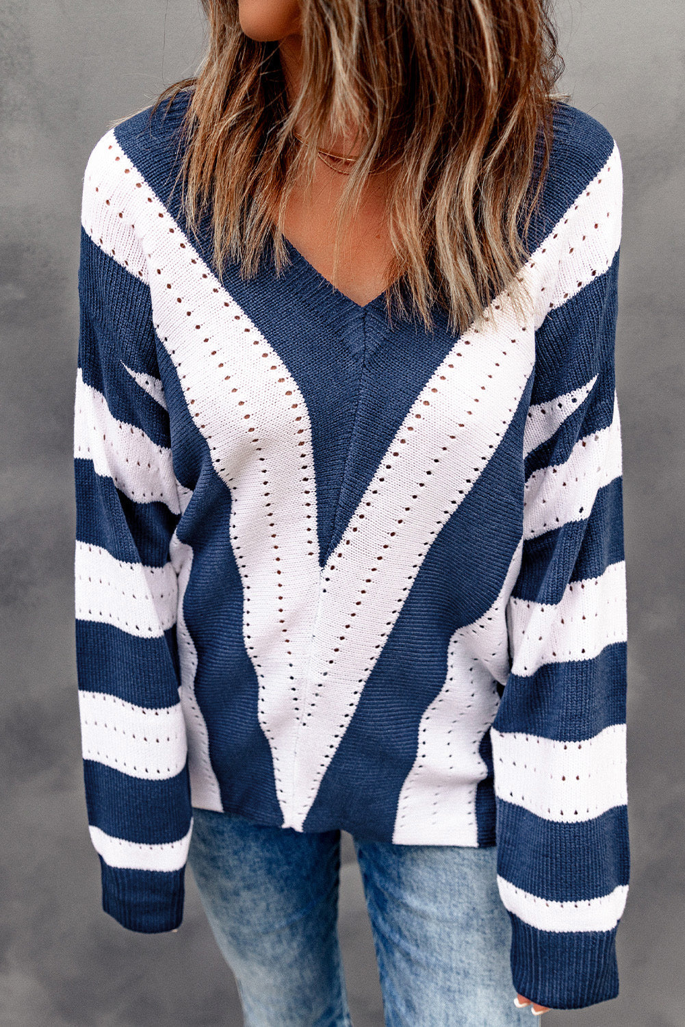 Eleanor Striped Colorblock Knitted Sweater - Threaded Pear
