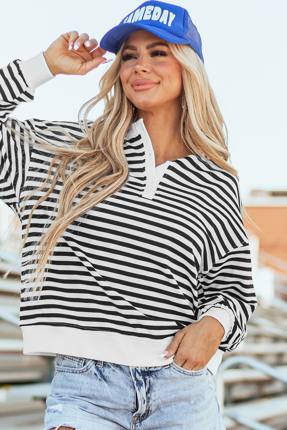 Amara Stripe Oversized Sweatshirt - Threaded Pear