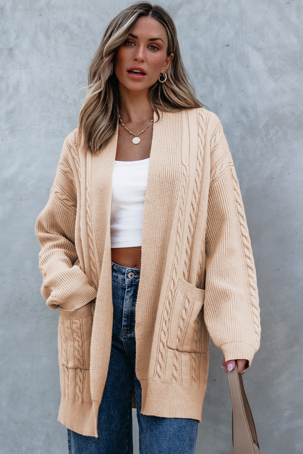 Jade Oversize Chunky Cable Knit Midi-length Cardigan - Threaded Pear