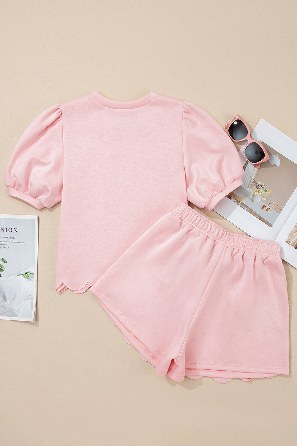 Nova Puff Sleeve Pearl Embellished Scallop Set - Threaded Pear