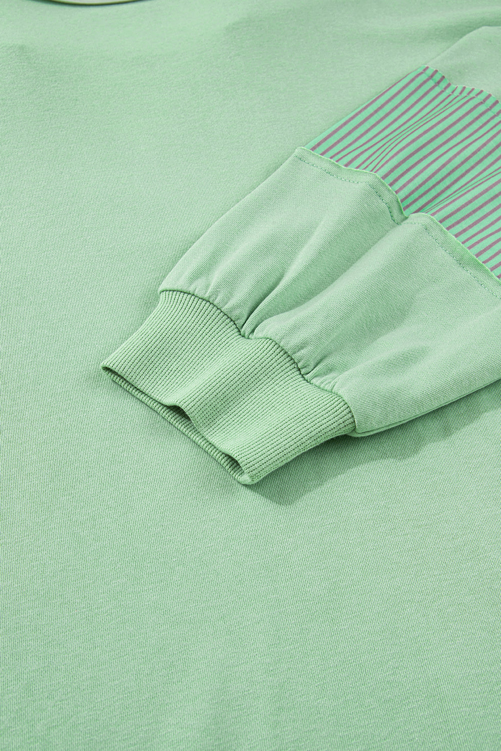 Moonlight Jade Color Block Striped Patchwork Collar V Neck Plus Size Sweatshirt - Threaded Pear