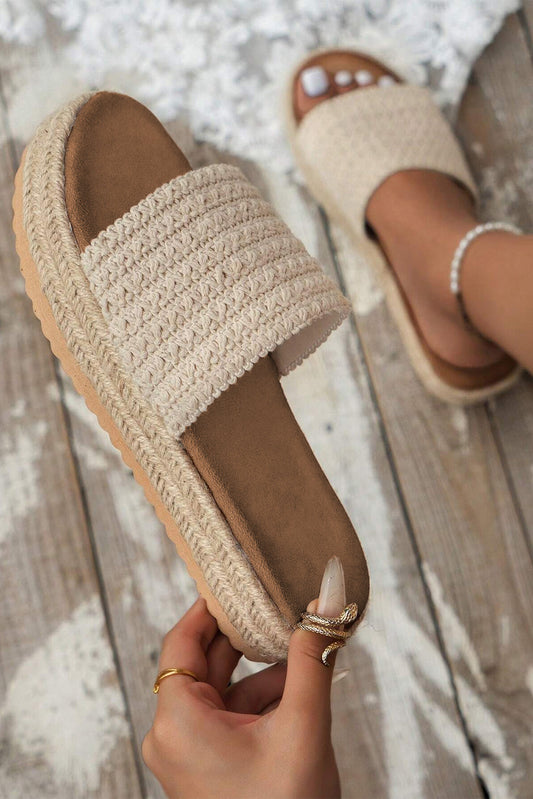 White Boho Woven Non-slip Wedge Slippers - Threaded Pear