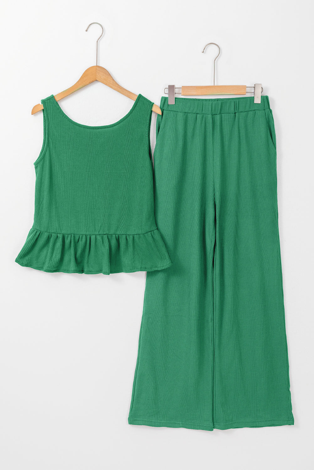 Teresa Ribbed Ruffle Tank Top and Pants Set - Threaded Pear