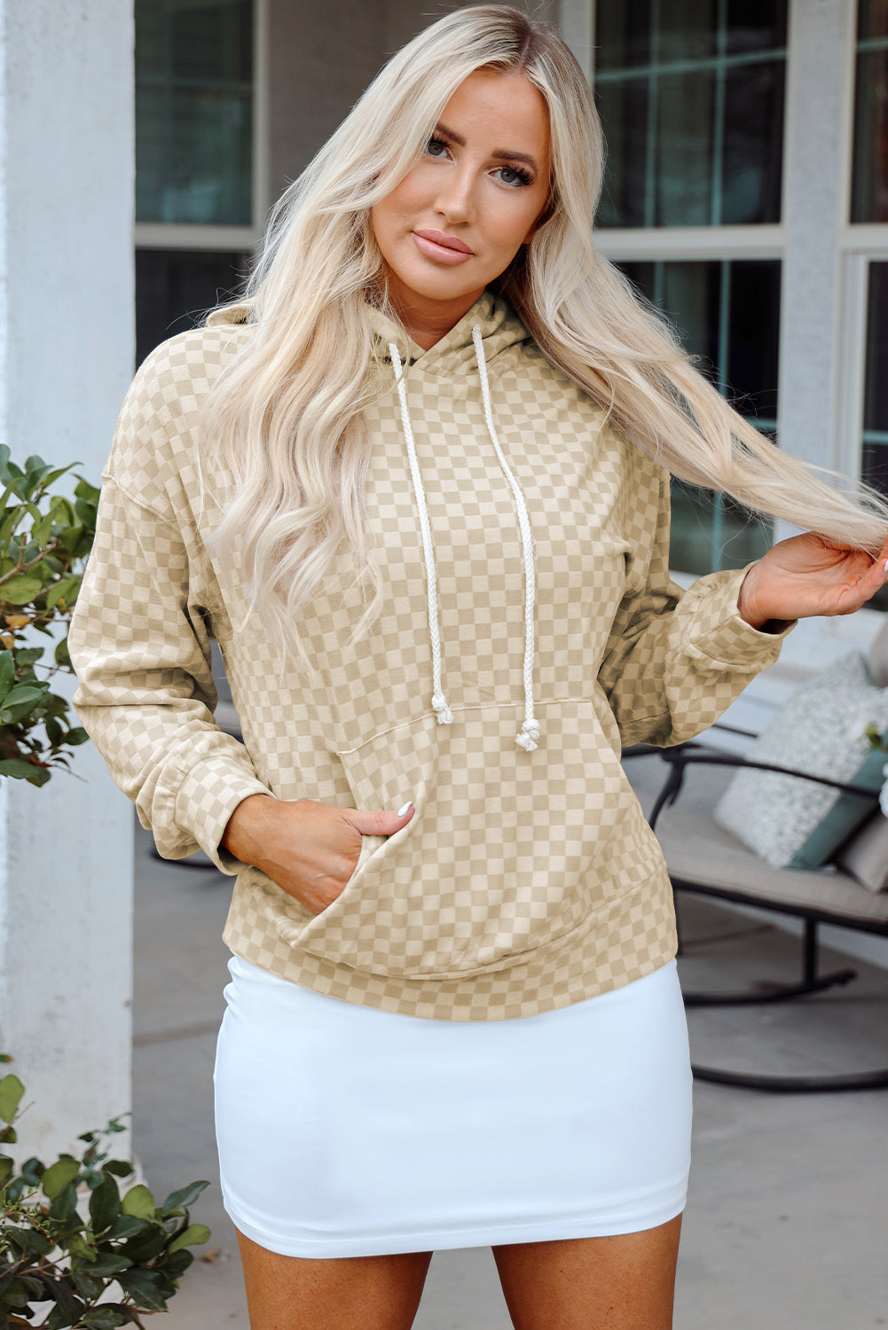 Harper Print Kangaroo Drawstring Hoodie - Threaded Pear