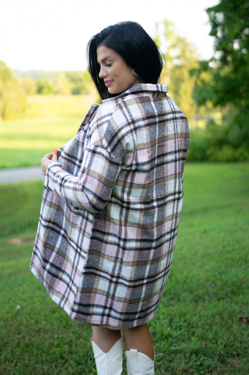 Lilia Plaid Button Up Lapel Jacket - Threaded Pear