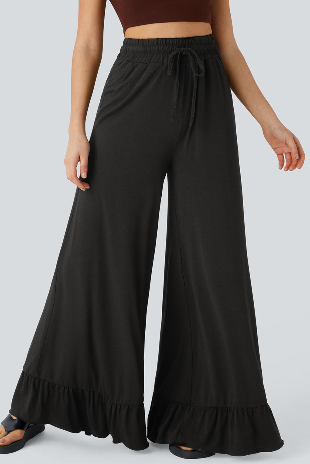Freya Ruffled Wide Leg Pants with Pockets - Threaded Pear