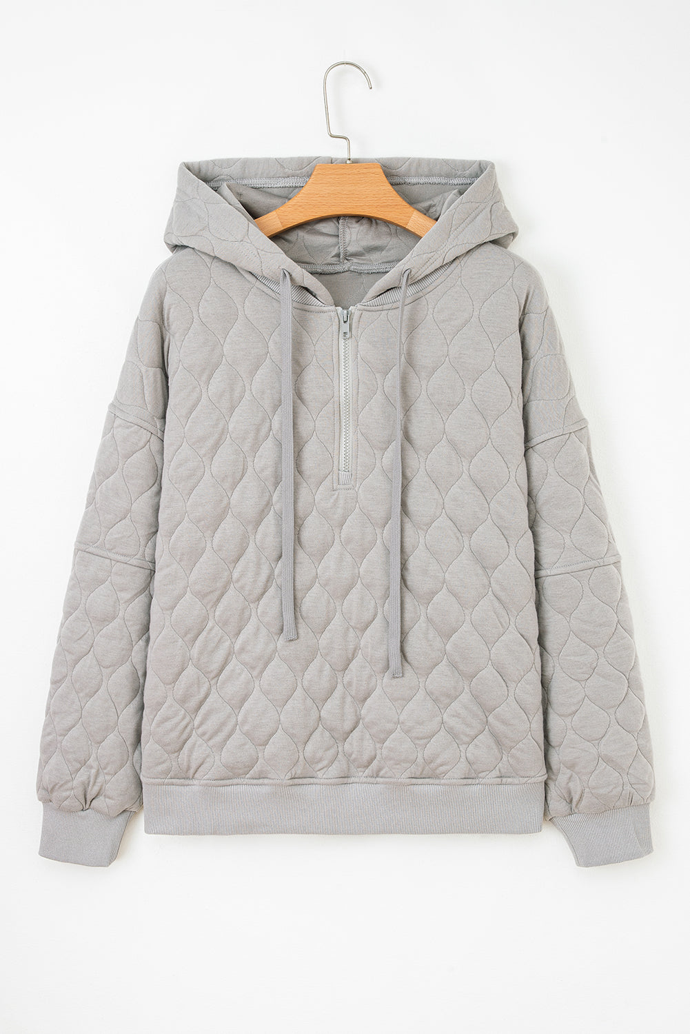 Gray Quilted Quarter Zip Plus Size Hoodie - Threaded Pear