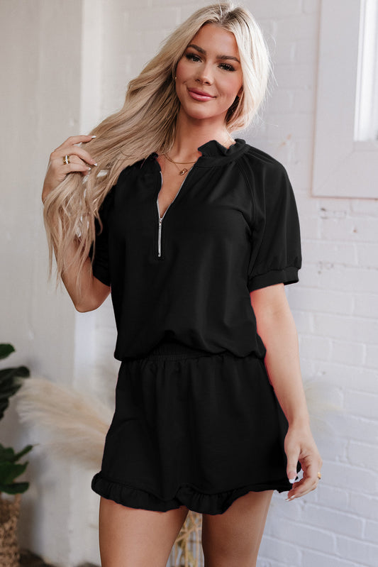 Laylani Puff Sleeve Top and Ruffled Shorts Set - Threaded Pear