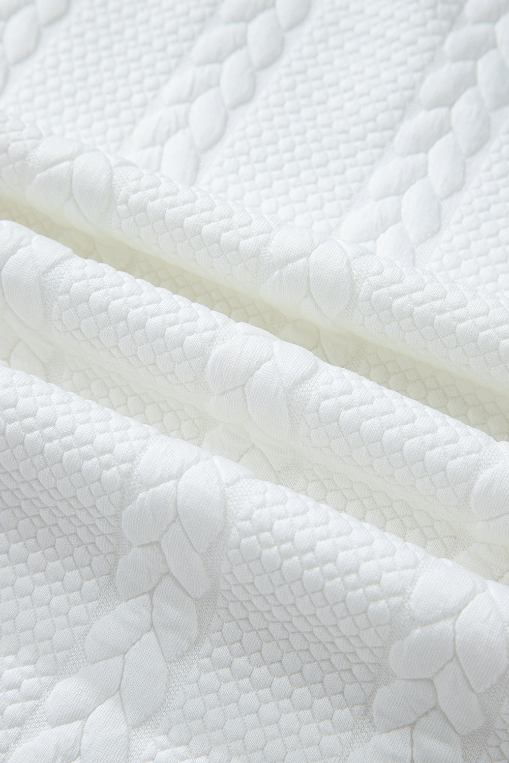 White Cable Textured Loose Plus Size Sweatshirt - Threaded Pear