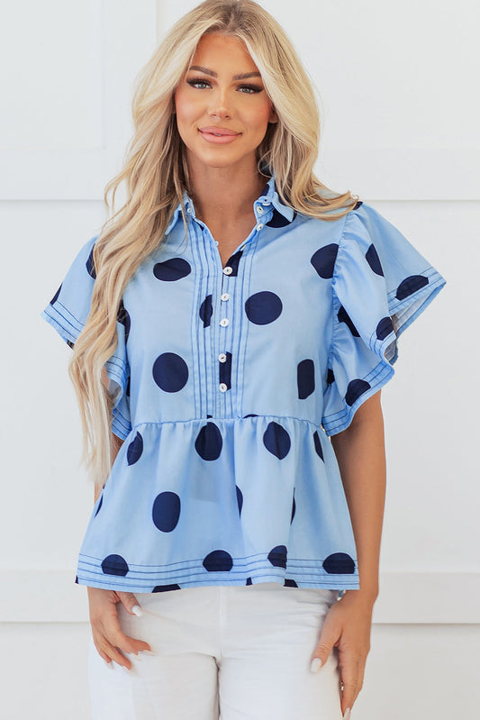 Journey Polka Dot Buttoned Blouse - Threaded Pear
