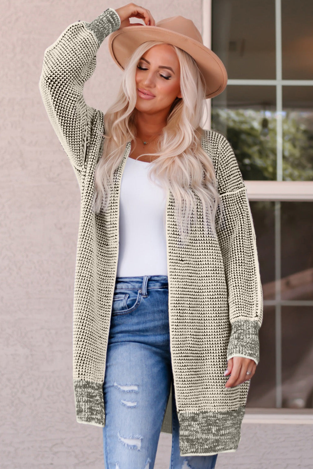 Harper Long Open Front Cardigan - Threaded Pear