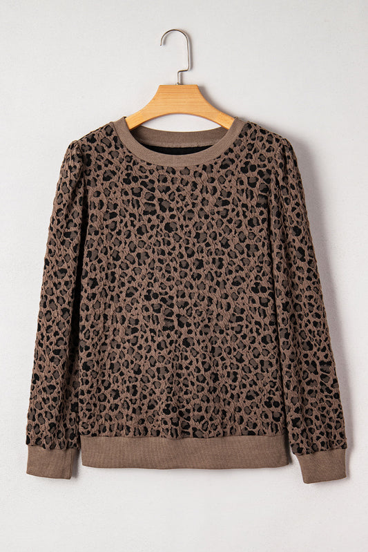 Annie Ribbed Trim Leopard Top - Threaded Pear