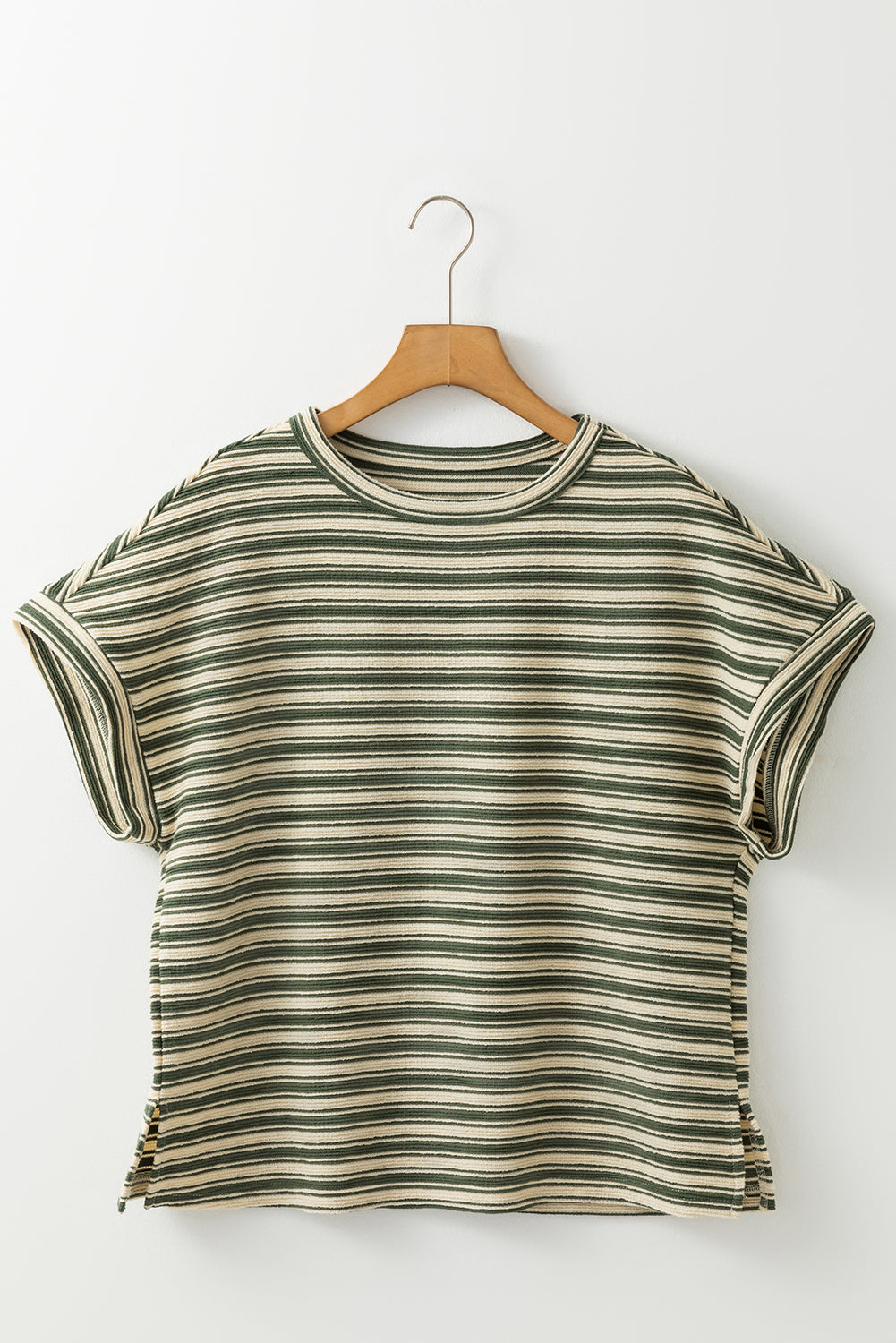 Abby Stripe Textured Side Slits Top - Threaded Pear