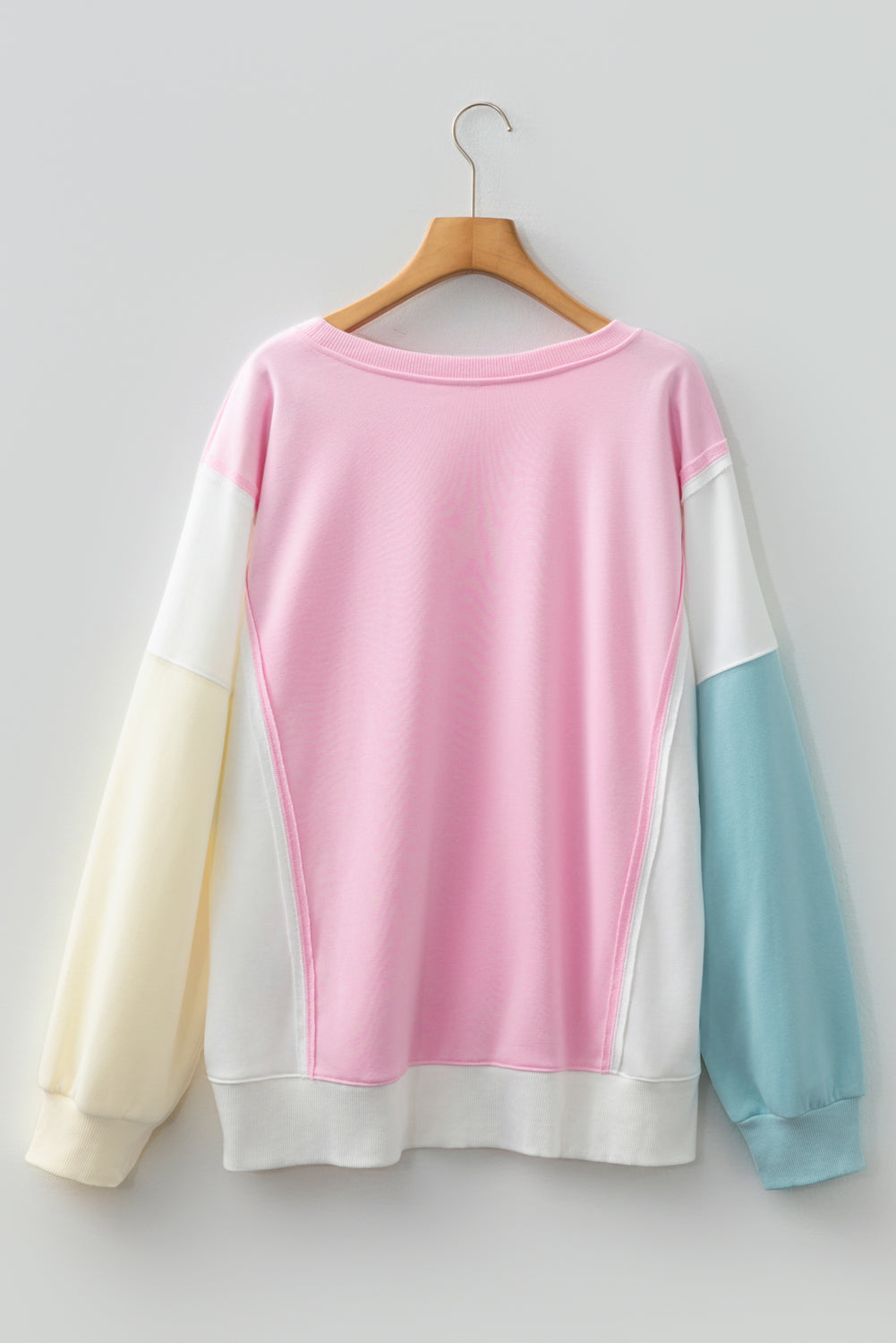 Pink Colorblock Patchwork Drop Shoulder Plus Size Sweatshirt - Threaded Pear