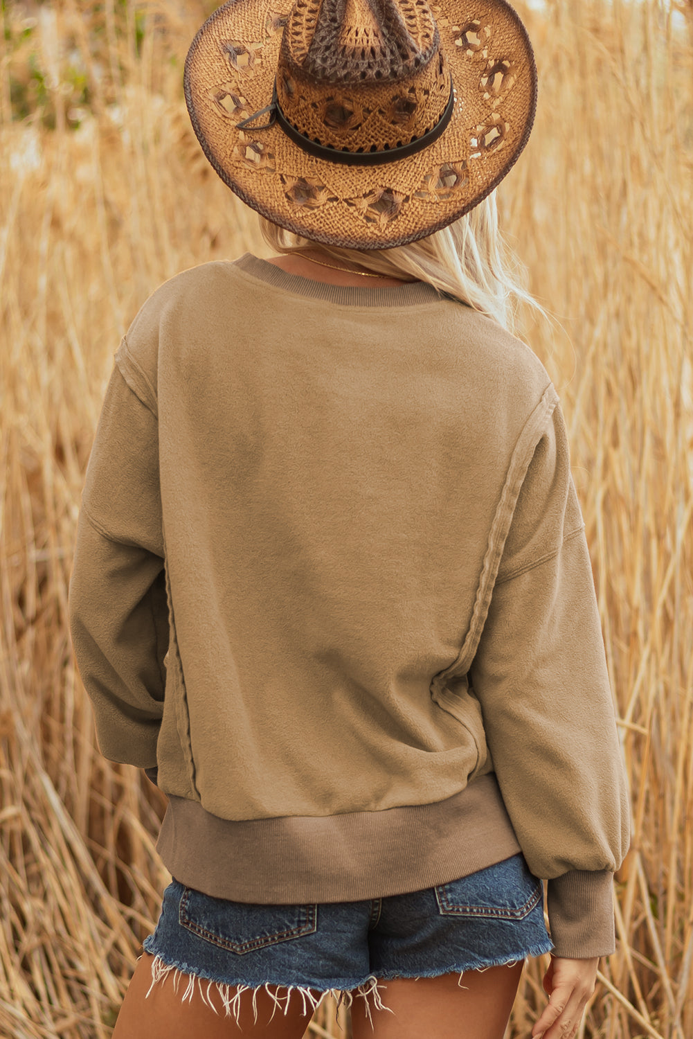 TatumFuzzy Sherpa Splicing Pullover Sweatshirt - Threaded Pear