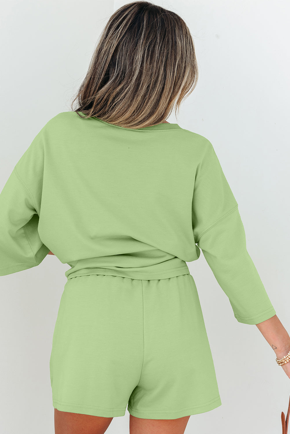 Emmeline Loose V Neck Half Sleeve Tee and Shorts - Threaded Pear