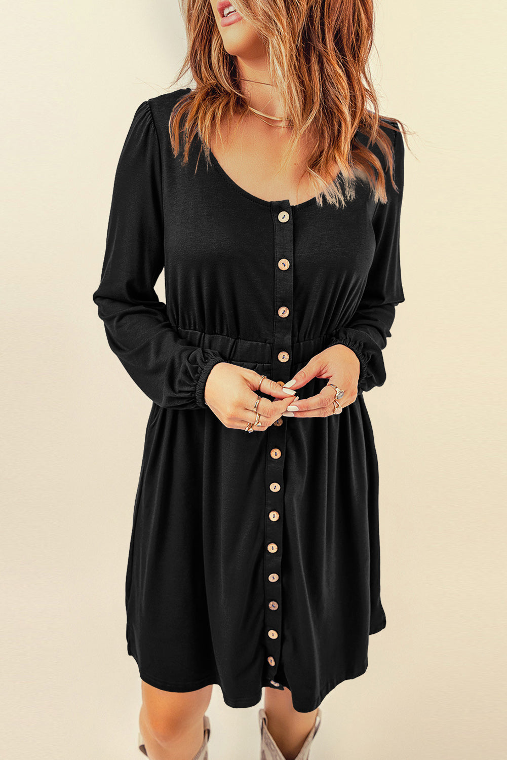 Julianna Button Up High Waist Long Sleeve Dress.