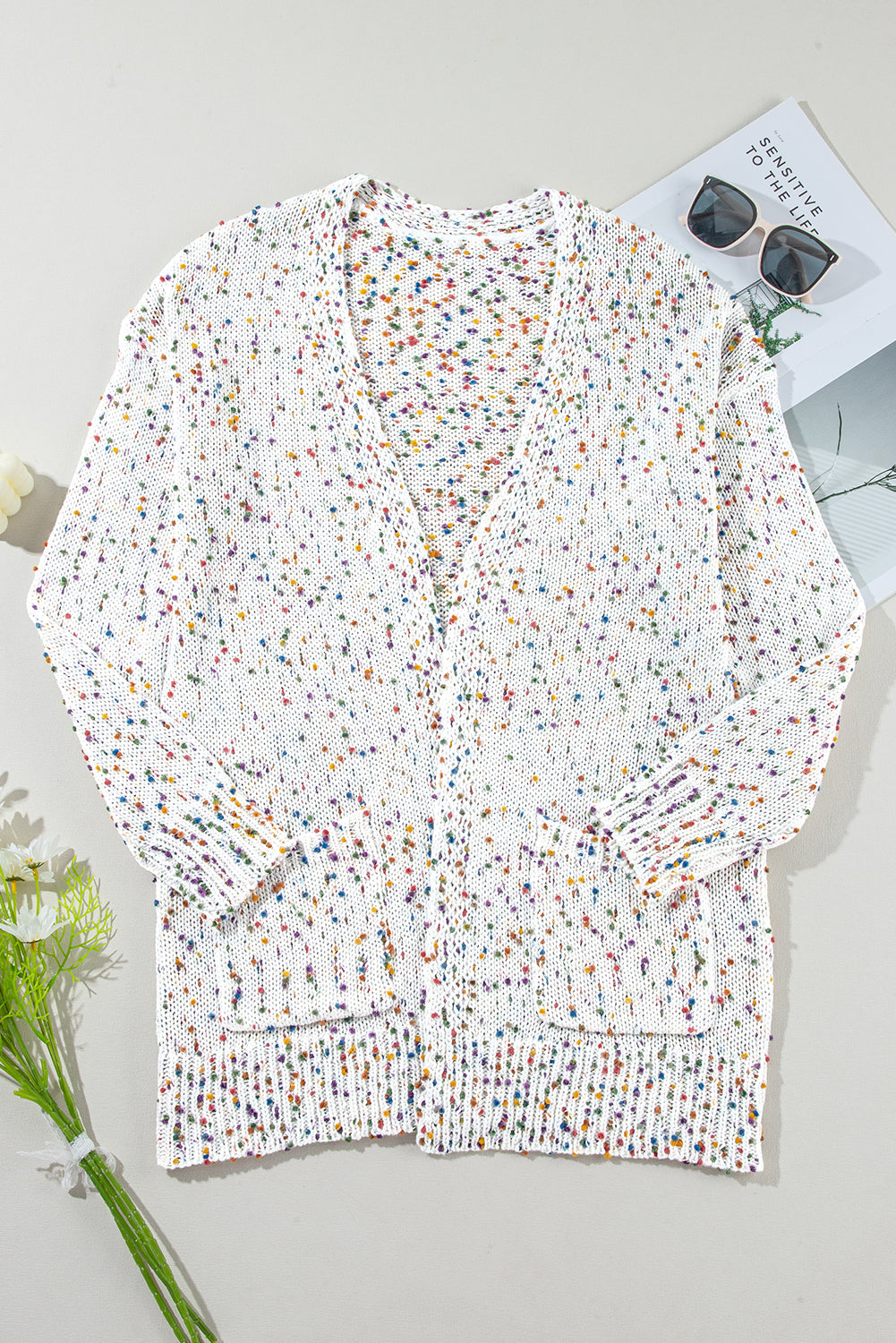 Ailany Confetti Rib Knit Long Sleeve Cardigan - Threaded Pear