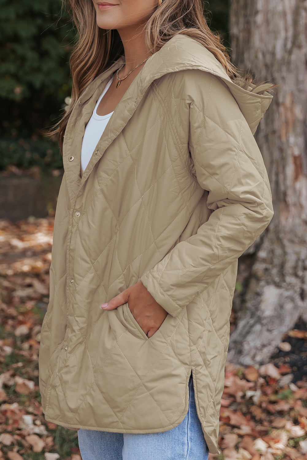 Amelia Snap Hooded Puffer Coat - Threaded Pear