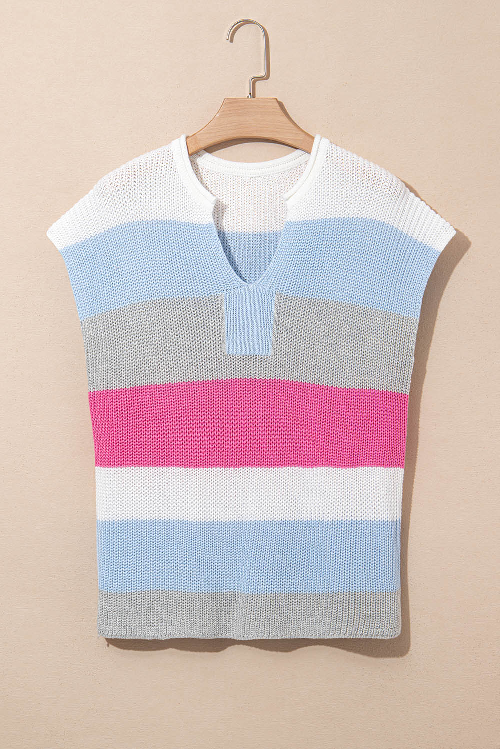 Elliot Color Block Notch V Neck Sweater Top - Threaded Pear