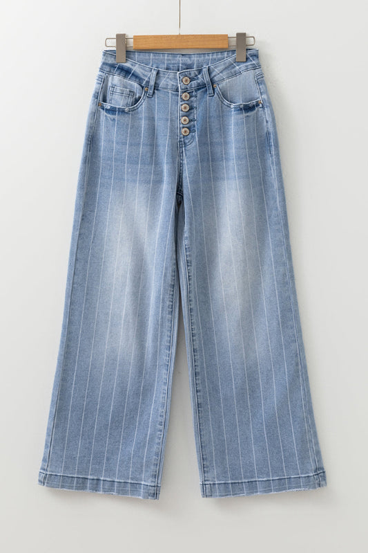 Sofia Pinstripe Wide Leg Jeans - Threaded Pear