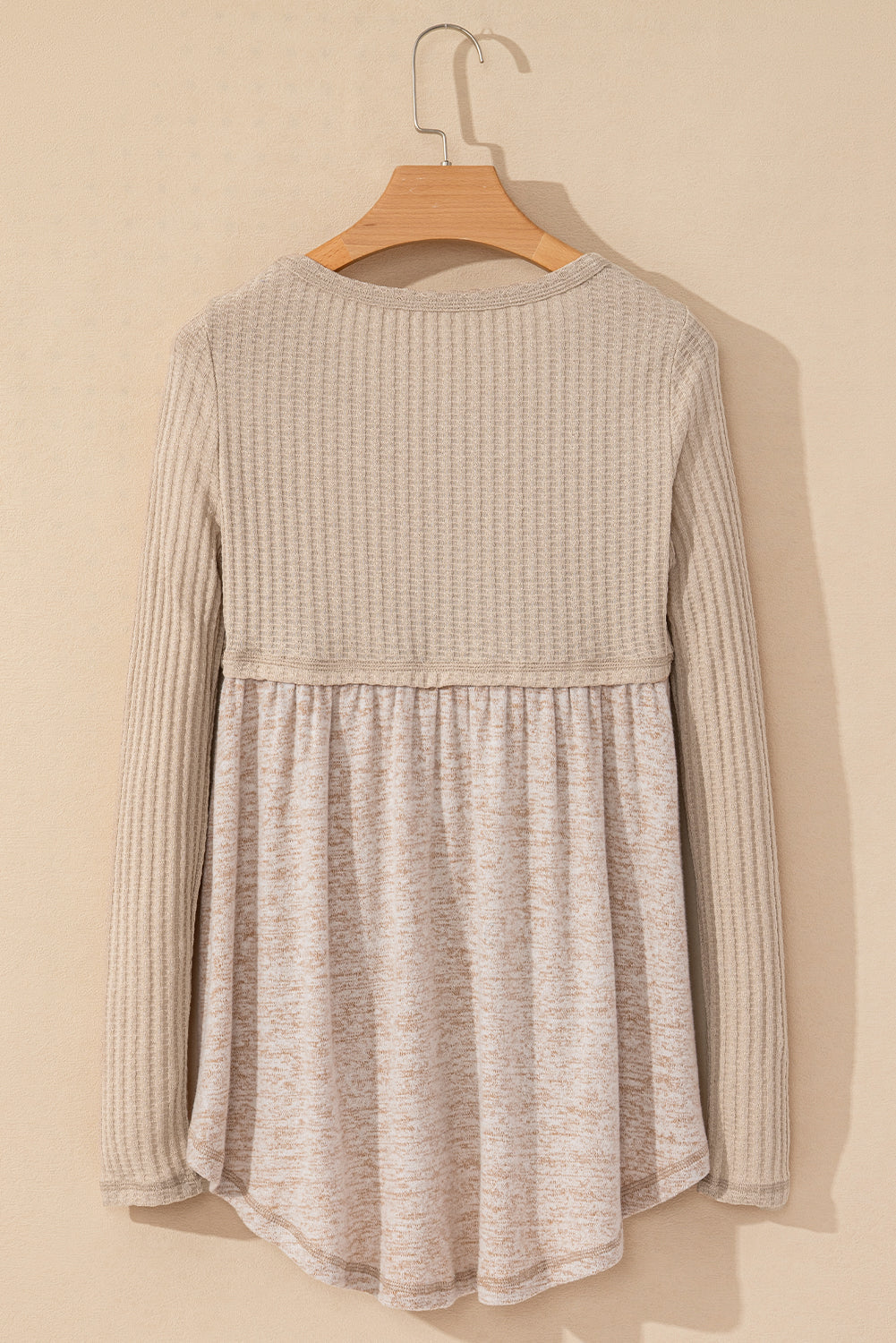 Alexandra Textured Long Sleeve V Neck Babydoll Top.