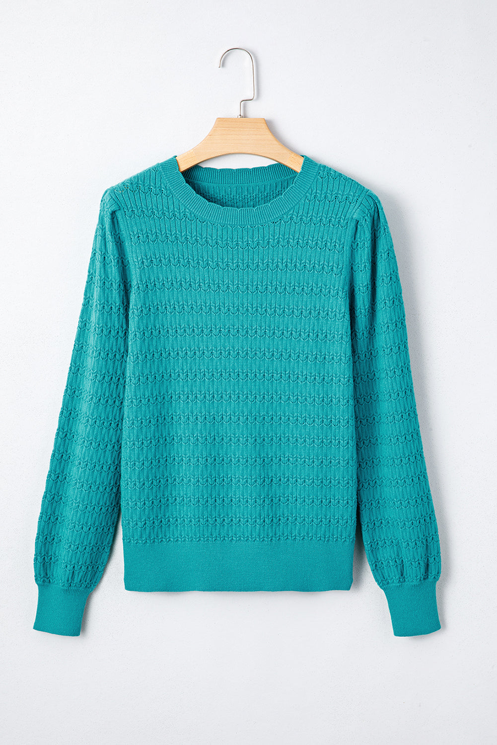 Kay Knit Ribbed Cuffs Crew Neck Sweater - Threaded Pear