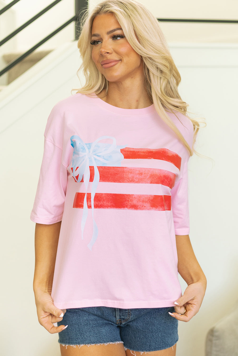 Pink Bow Flag Tee - Threaded Pear