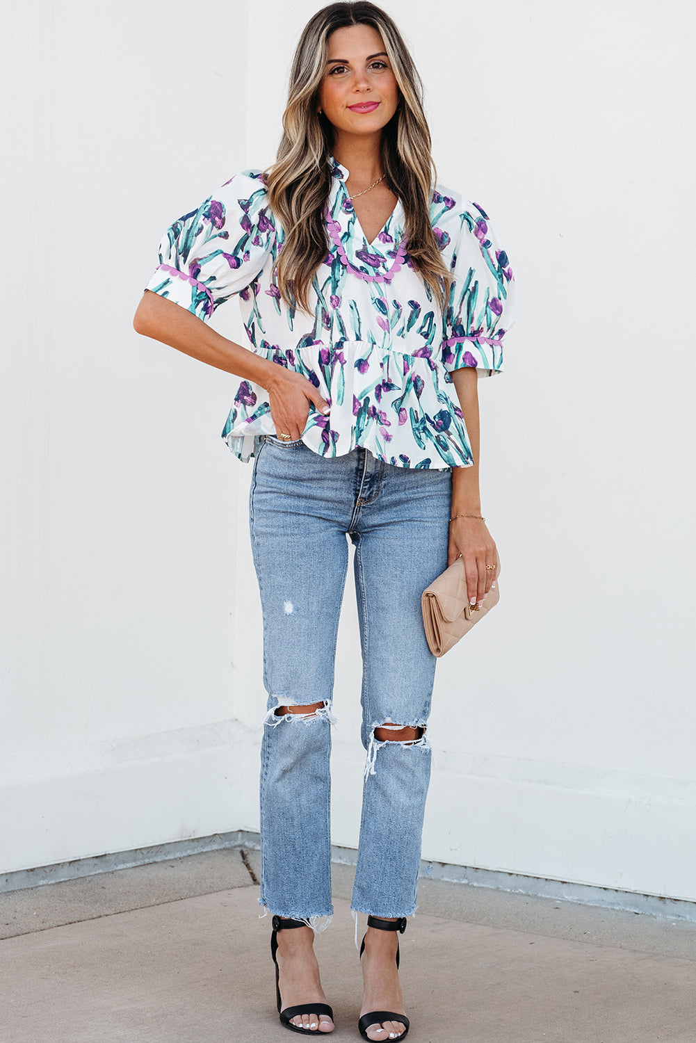 Raelyn Floral Ricrac Trim Top - Threaded Pear