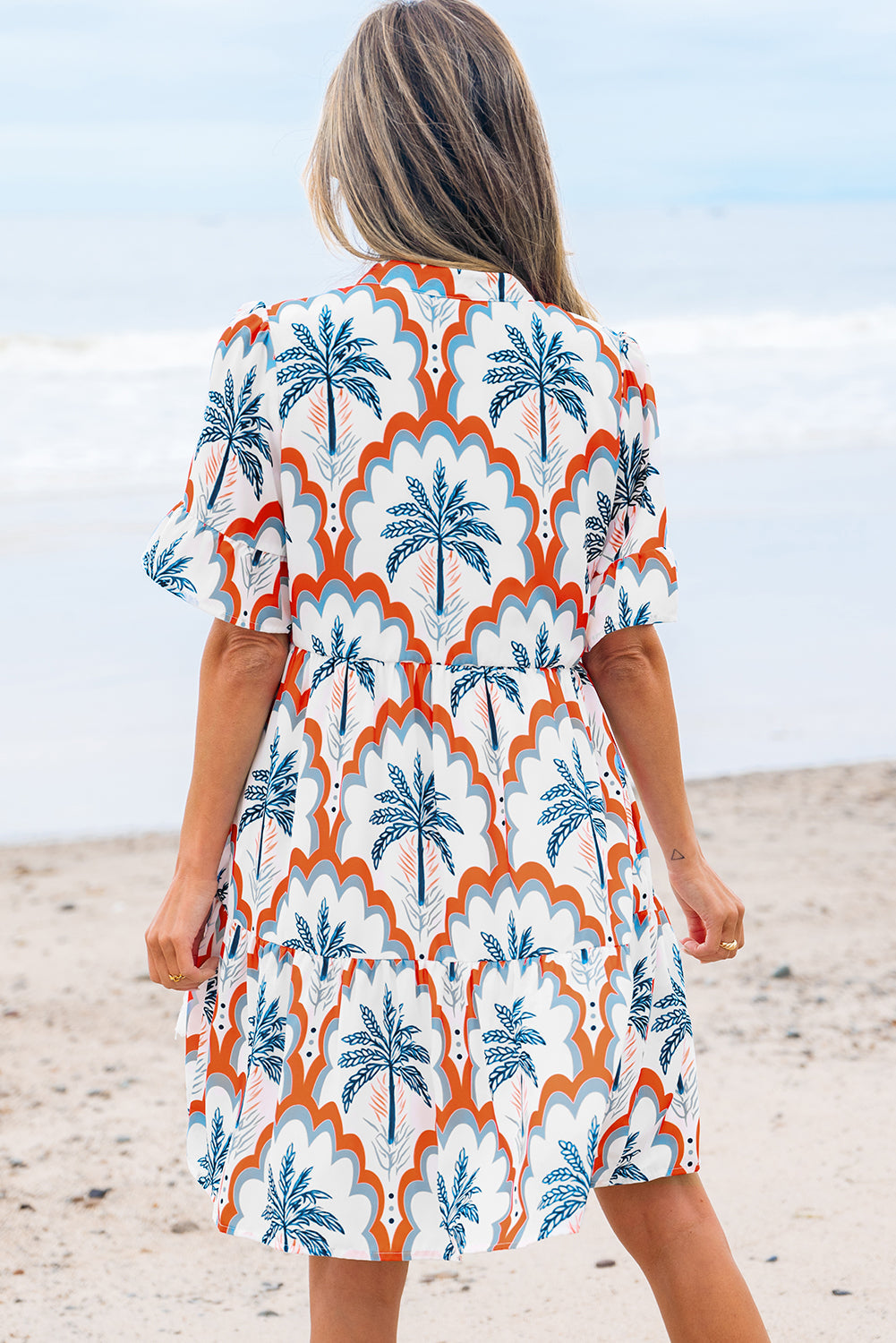 Genesis Palm Tree Printed Short Sleeve Dress - Threaded Pear