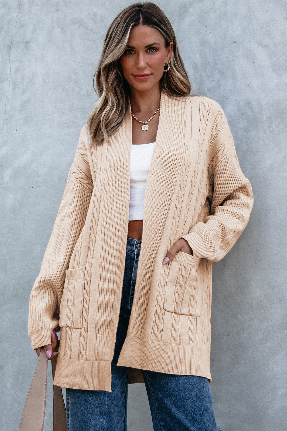Jade Oversize Chunky Cable Knit Midi-length Cardigan - Threaded Pear