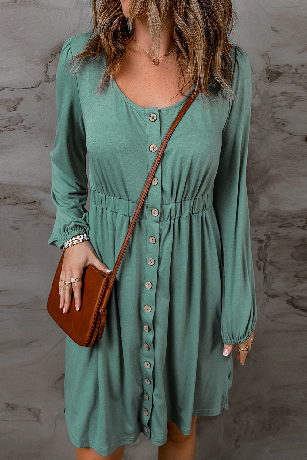Julianna Button Up High Waist Long Sleeve Dress.