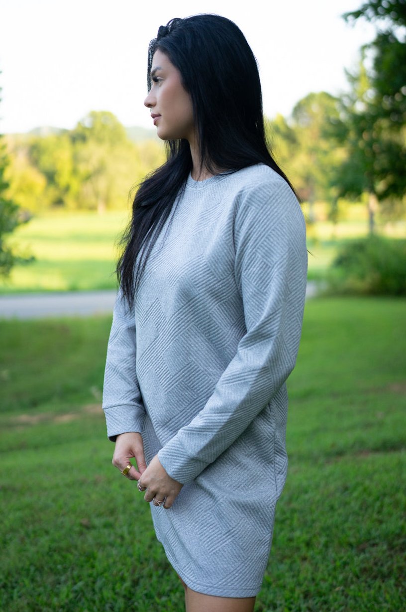 Quincy Textured Long Sleeve Dress - Threaded Pear