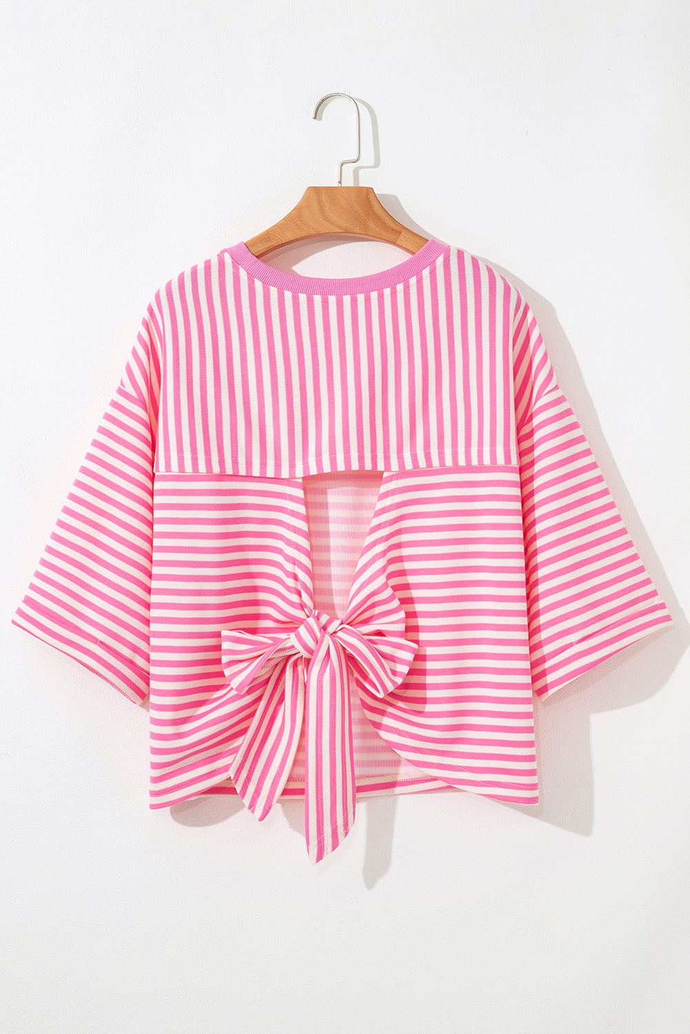 Riley Stripe Bowknot Cutout Back Loose Top - Threaded Pear