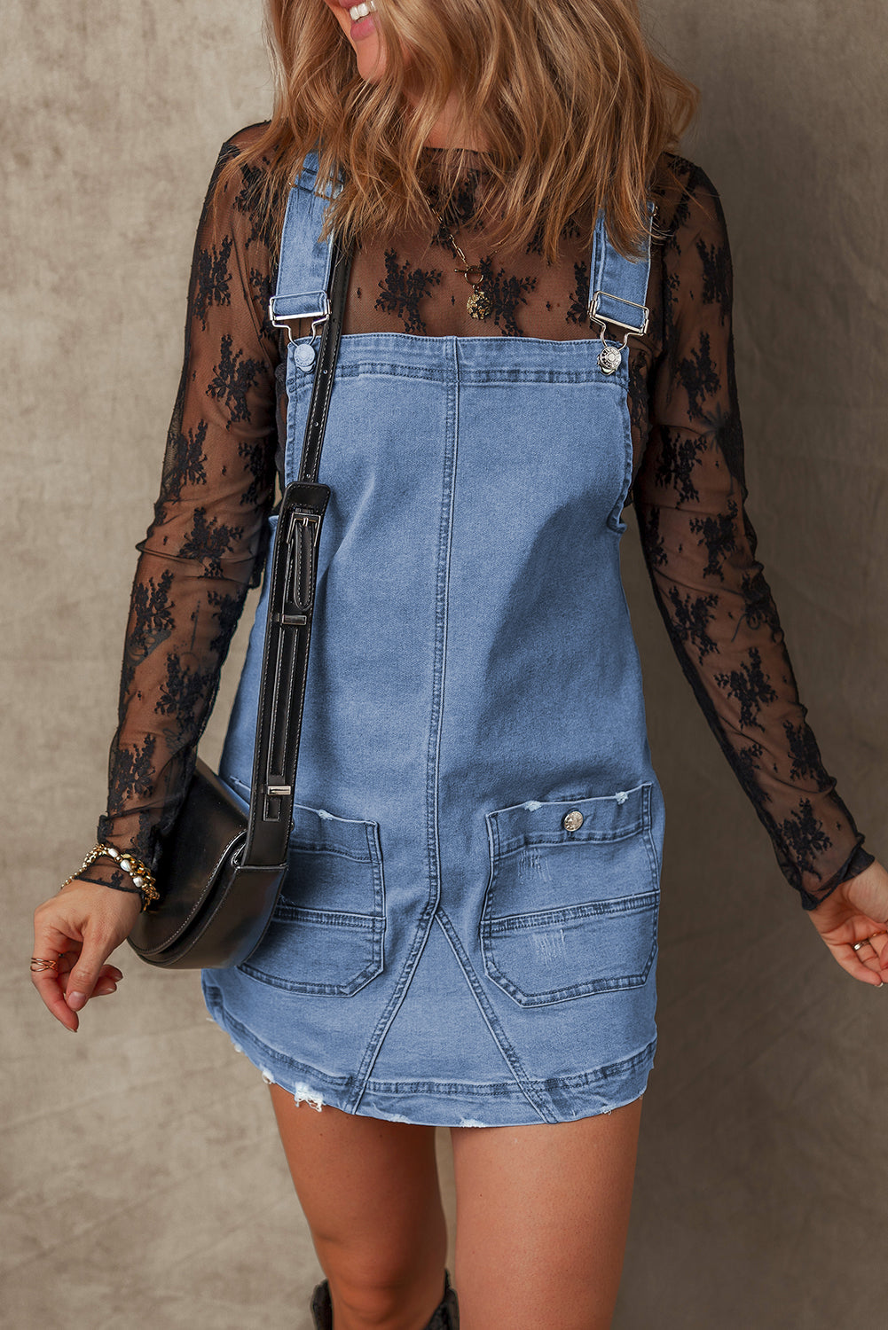 Ryleigh Pocketed Adjustable Straps Denim Overall Dress - Threaded Pear