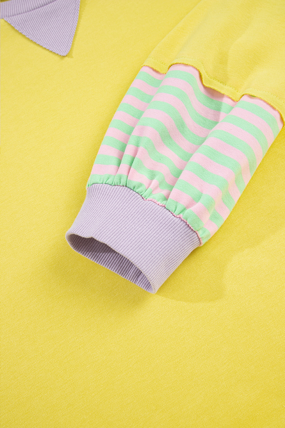 Yellow Striped Color Block Patchwork Crewneck Plus Size Pullover Sweatshirt - Threaded Pear