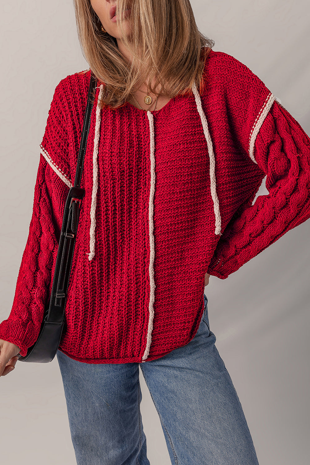 Olivia Knit Drawstring Hooded Sweater - Threaded Pear