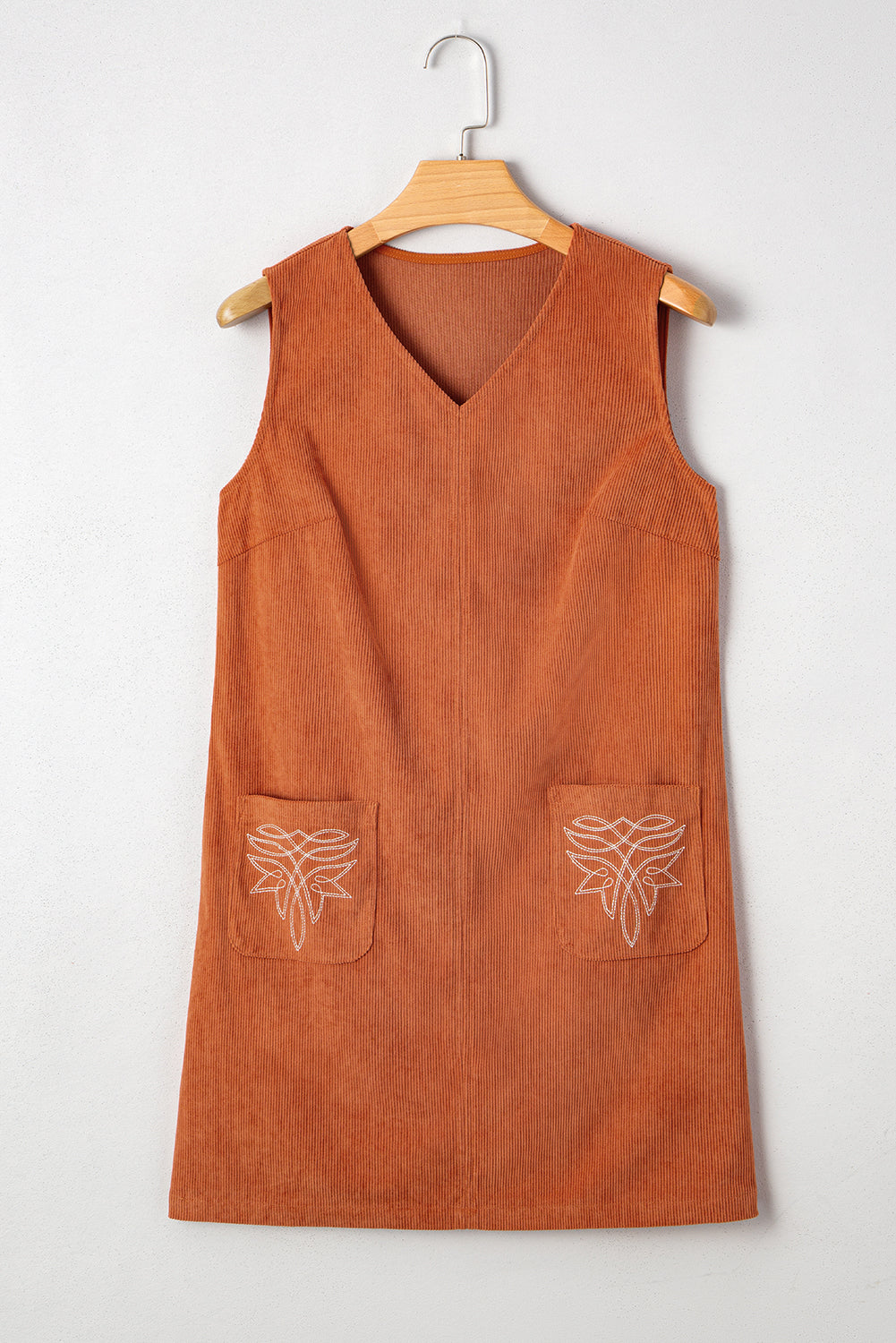 Molly Corduroy Western Embroidered Patched Pocket Mini Dress - Threaded Pear