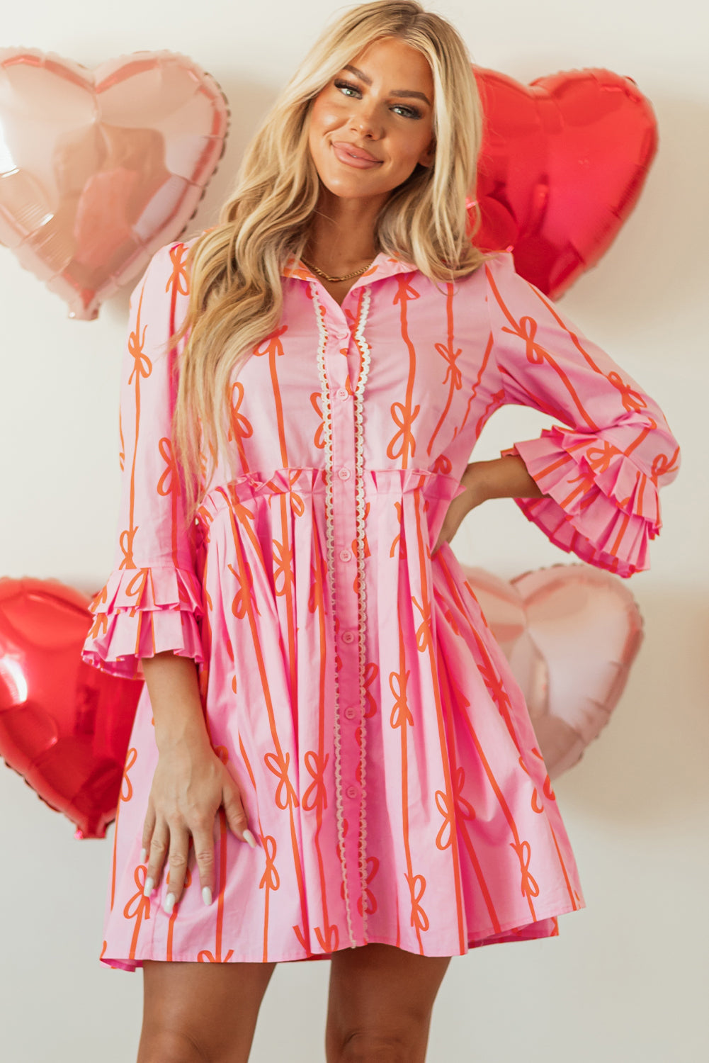 Heidi Bowknot Striped Shirt Dress - Threaded Pear