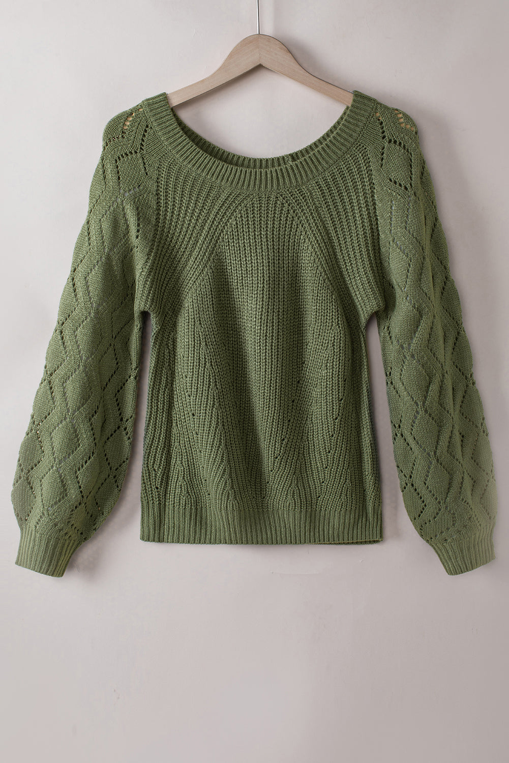 Lia Hollow-out Puffy Sleeve Knit Sweater - Threaded Pear