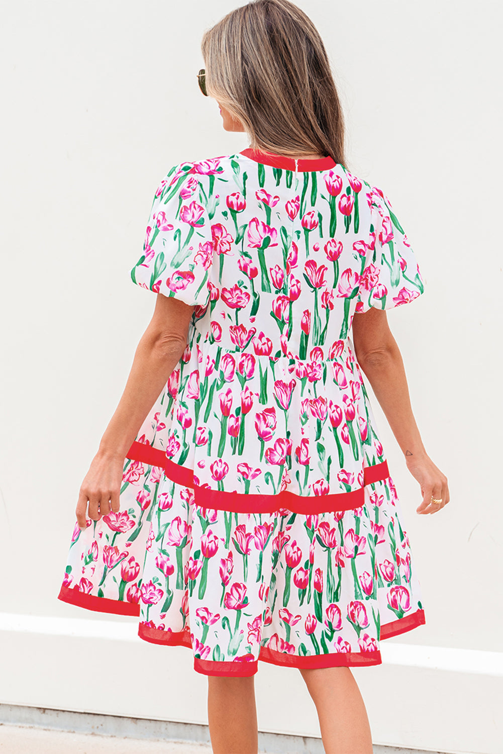 Berkley Floral V Neck Bubble Babydoll Dress - Threaded Pear