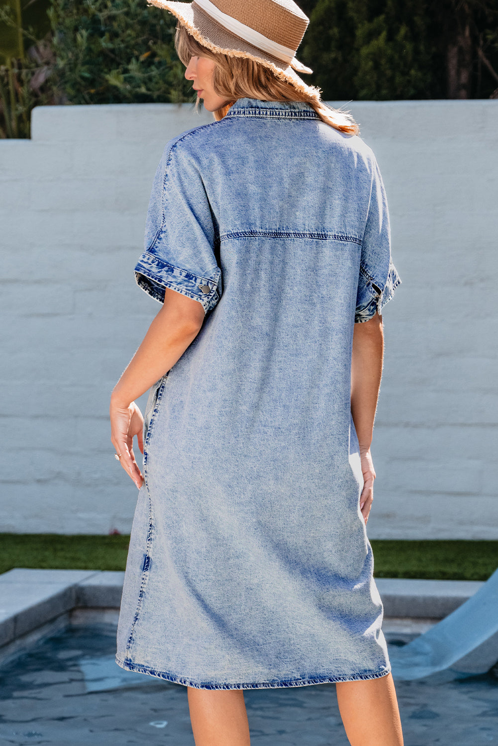 Makayla Loose Medium Wash Chambray Dress - Threaded Pear