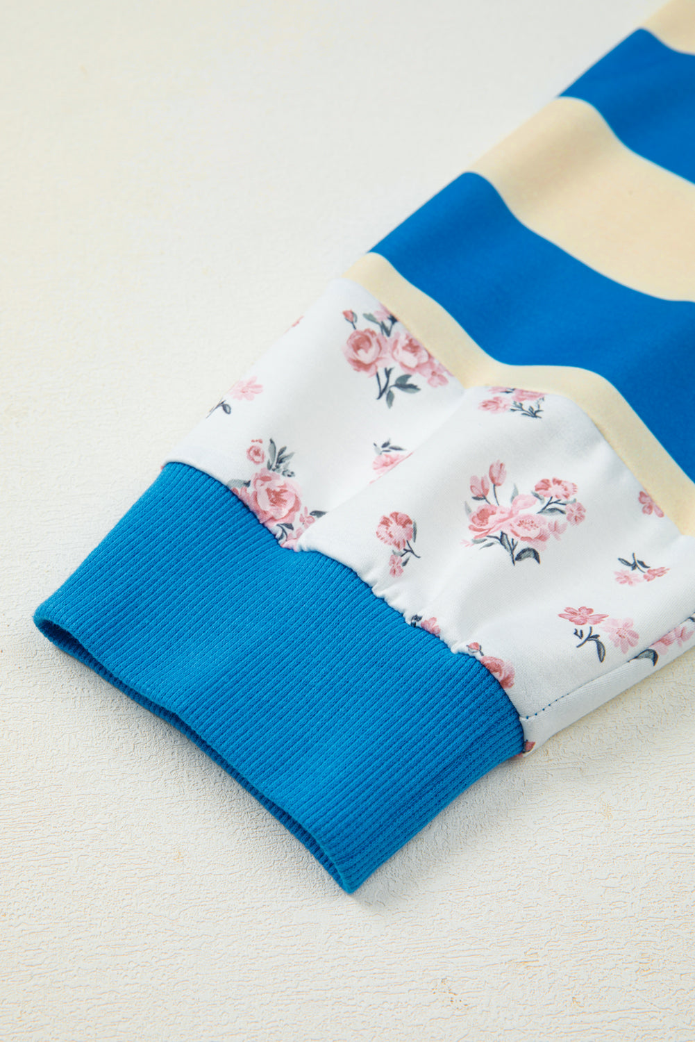 Blue Stripe Floral Color Block Drop Shoulder Plus Size Pullover Top